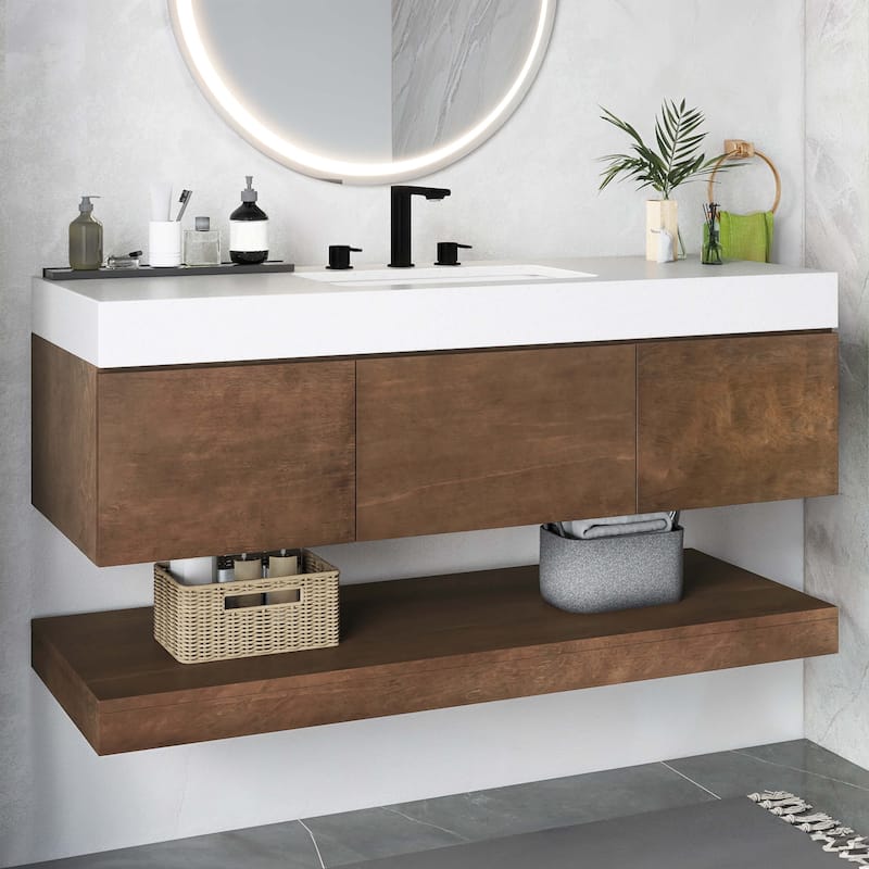 Moasis 47" W 3 Drawer Floating Bathroom Vanity with Stone Top and Ceramic Basin