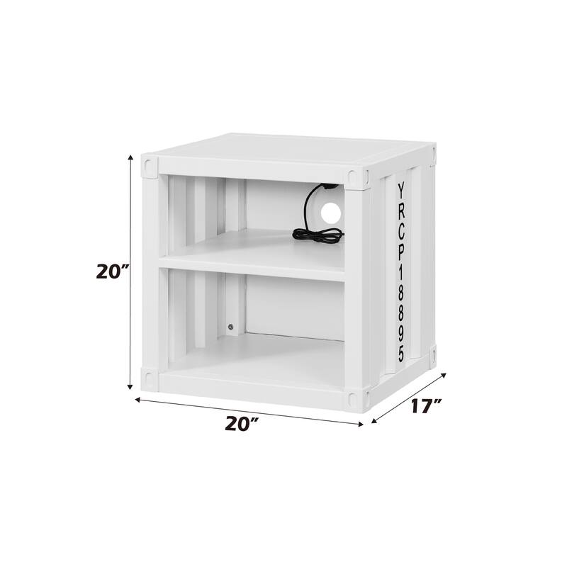 Industrial Design Nightstand, Bedside Decorative Table with USB Port, Sofa Side Table with 2 Open Compartments