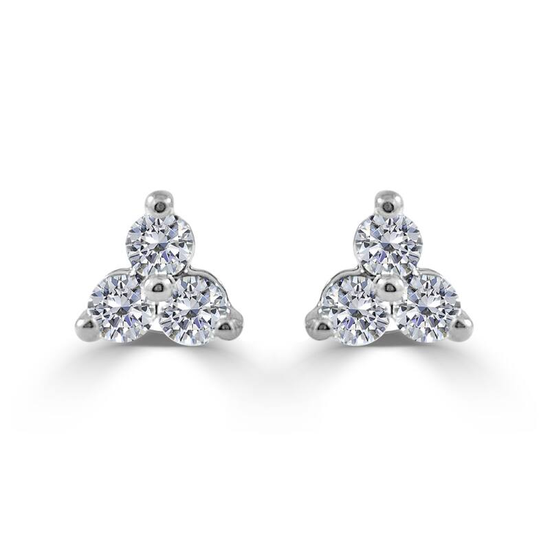 Joelle Collection Diamond Earrings - 3-Stone Cluster Earrings 14K White Gold Beautiful Gift