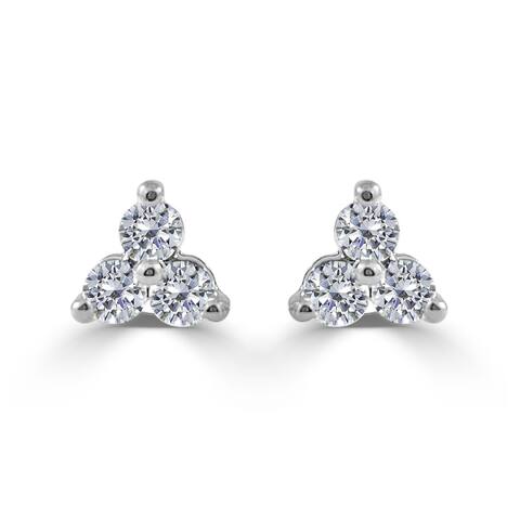 Joelle Diamond Earrings - 3-Stone Cluster Earrings 14K White Gold Beautiful Gift For Her