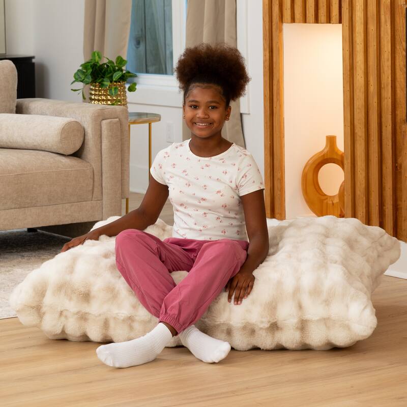 Raven-Symoné Home Pillow Saxx Jr Crash Puff, Giant Floor Pillow & Synthetic Fur Bean Bag Lounger - Synthetic Fur Phantom Cream