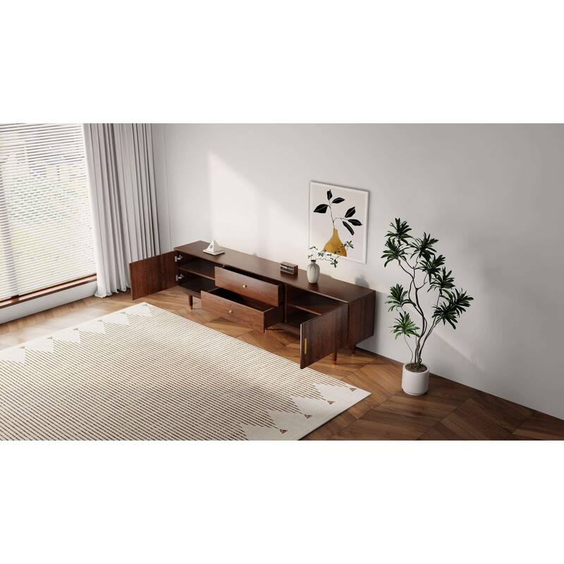 Mid-Century Modern 70.9" Walnut TV Stand for 50"+ TVs, Stylish Storage Console