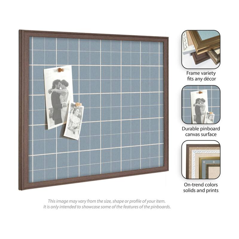 Kate and Laurel Framed Fabric Pinboard Light Blue Plaid Wall Organization