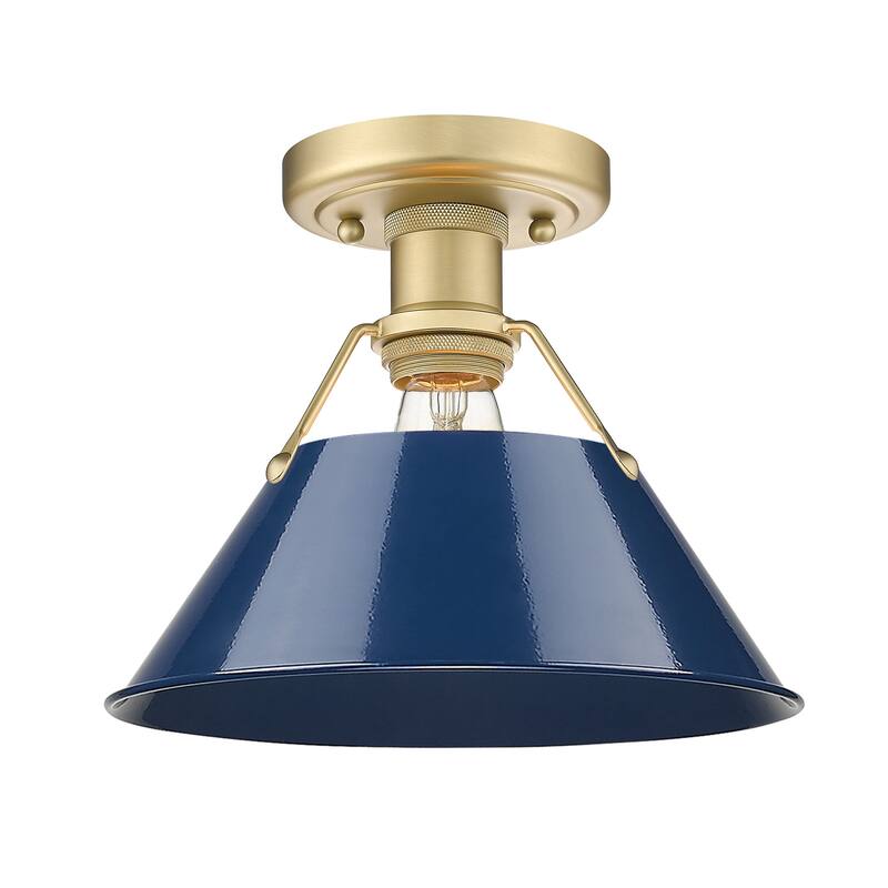 Yep by Golden Lighting Orwell 1-light Flush Mount in Brushed Champagne Brass and Navy Blue shade - Gold