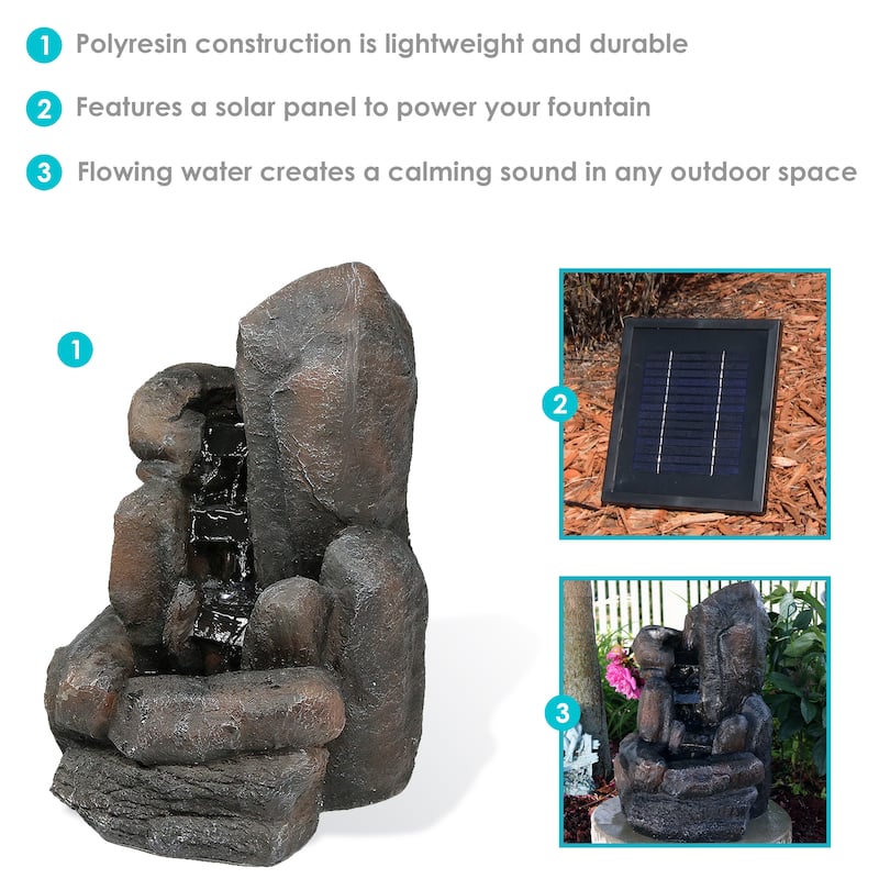 Rock Falls Solar Outdoor Water Fountain w/ Battery - 22" Water Feature