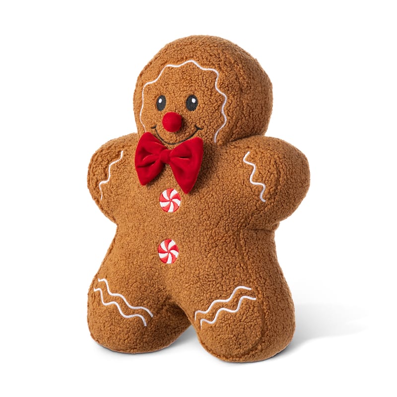 Glitzhome Set of 2 Christmas Gingerbread Man and House Shaped Throw Pillows