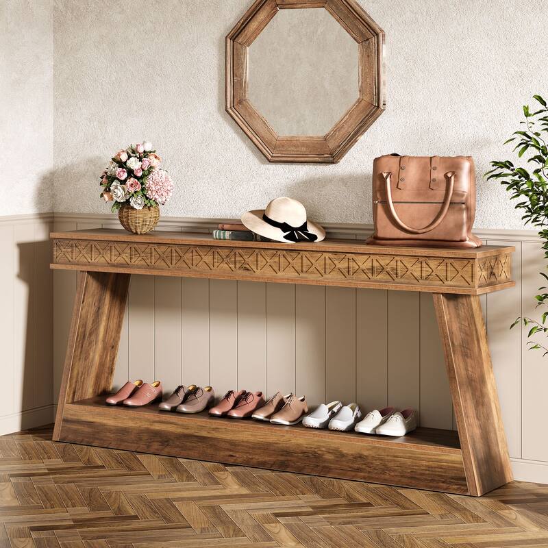 Farmhouse 2-Tier Console Table for Entryway, Living Room, Hallway, Foyer - 70.87" D x 11.81" W x 31.5" H