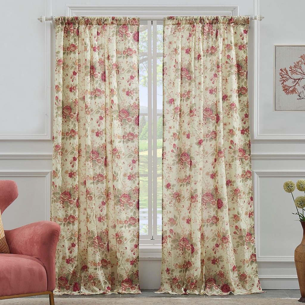 Greenland Home Fashions Antique Rose Extra Wide Curtains - 84-inch L Traditional Floral Curtain Panels (Set of 2)