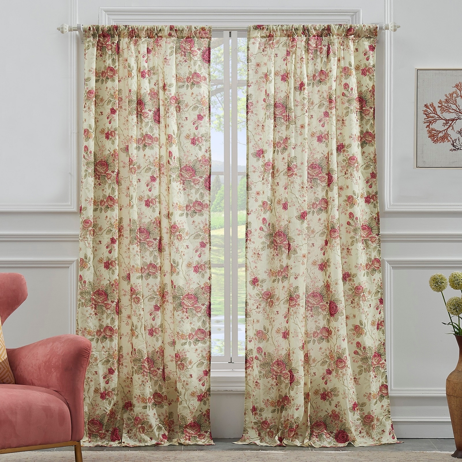 Greenland Home Fashions Antique Rose Extra Wide Curtains - 84-inch L Traditional Floral Curtain Panels (Set of 2)