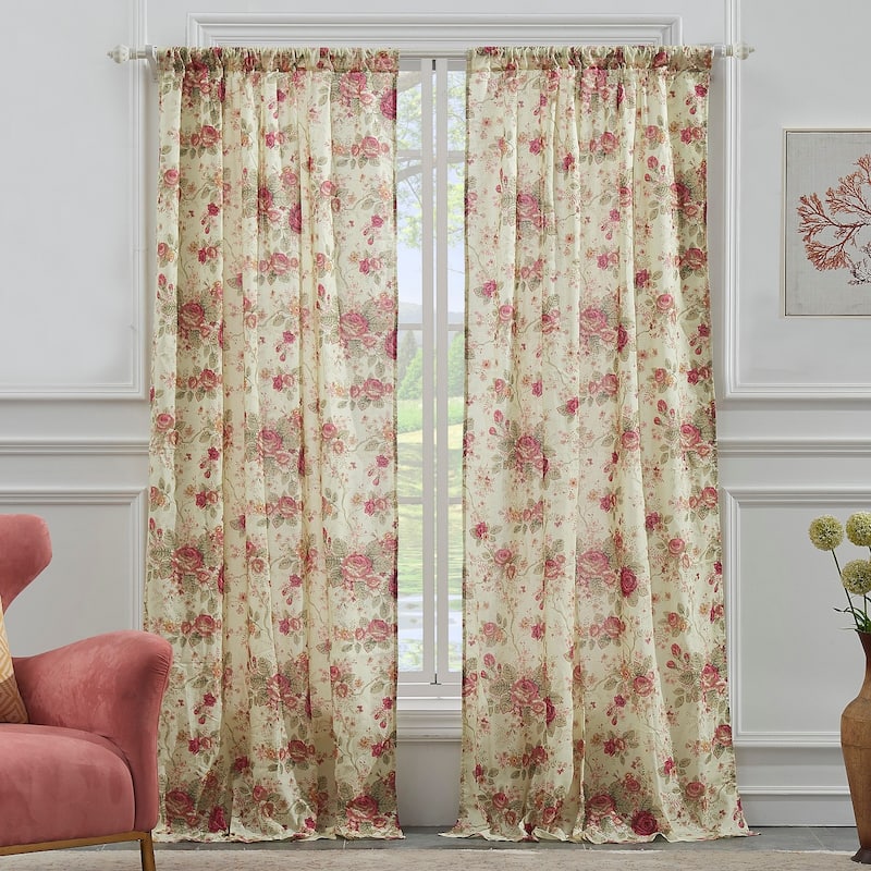 Greenland Home Fashions Antique Rose Extra Wide Curtains - 84-inch L Traditional Floral Curtain Panels (Set of 2) - Ecru