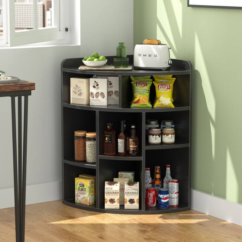 VECELO 4-Tier Adjustable Corner Bookshelf with Charging Station 3 AC Outlets & 2 USB Ports Waterproof Eco-Friendly Design