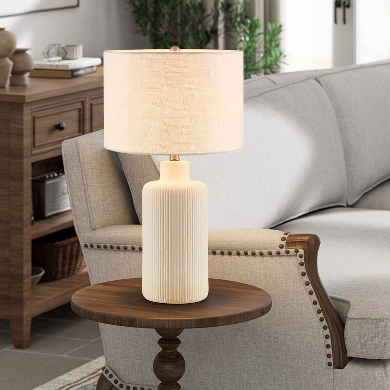 KAWOTI 25.25 inch White Ceramic Table Lamp - W14" x D14" x H25.5"