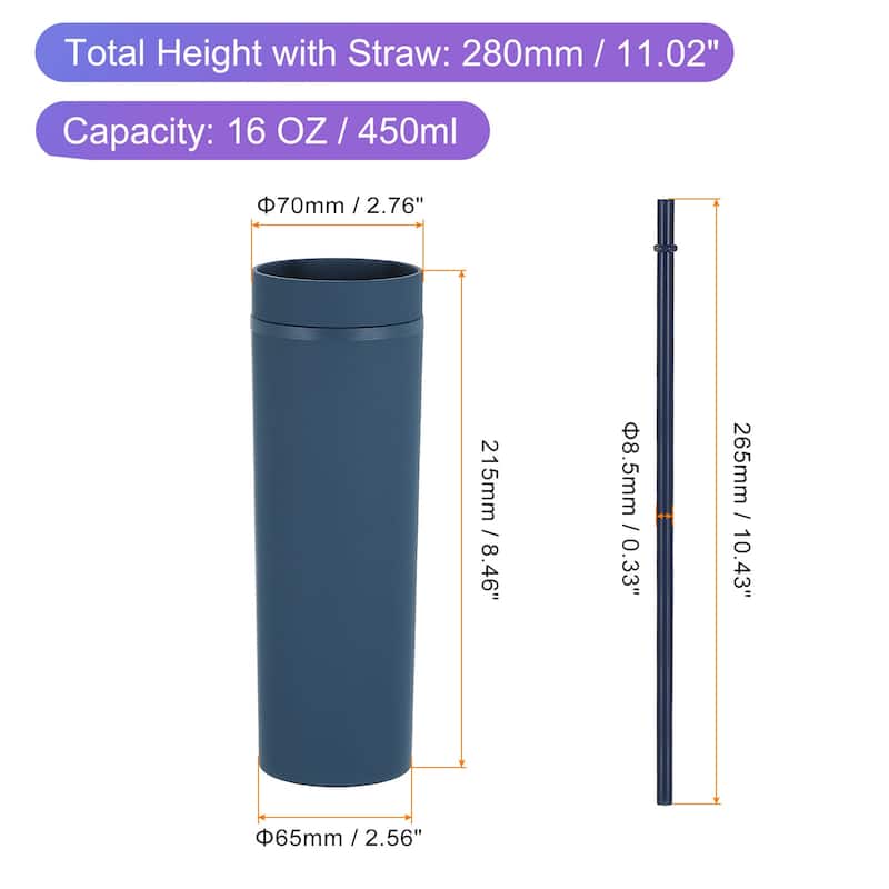 Double Wall Tumbler with Straw and Lid, 16 OZ Acrylic Cup, Matte - 16 OZ - Dark Blue