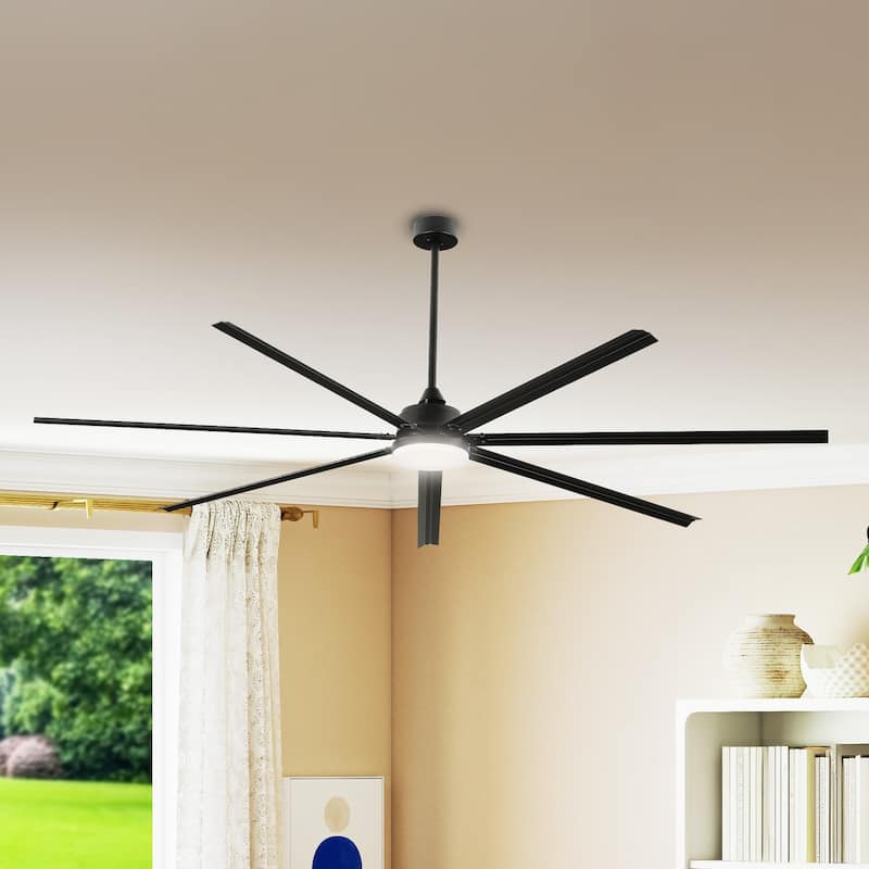96 Inch Industrial Ceiling Fan with Light 7 Aluminum Blades and 6 Speed Remote Black