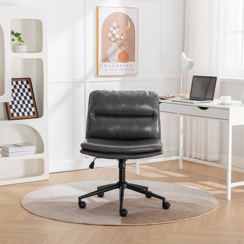 Adjustable Height Swivel Office Chair with Wide Cushioned Seat, Criss-Cross Base, and PU Leather Finish