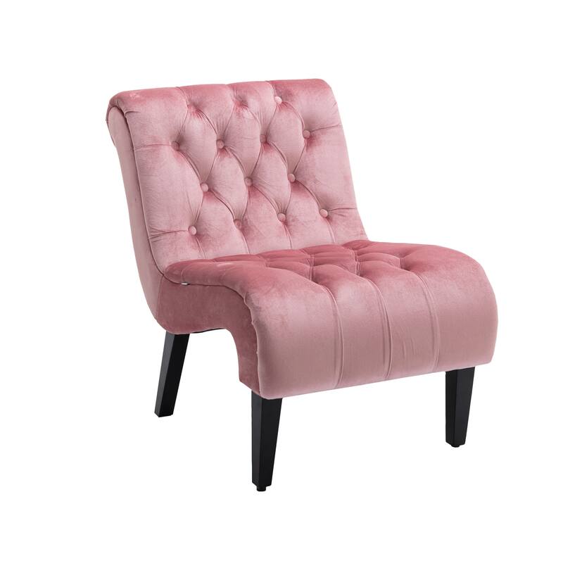Pink Modern 22.83" Upholstered Buttons Tufted Accent Chair with Wooden Legs for Living Room