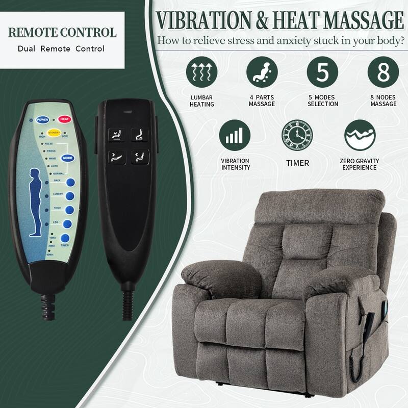 Flagship Oversized Velvet Power Lift Recliner - Recliner Chair with Massage,Heating and Assisted Standing