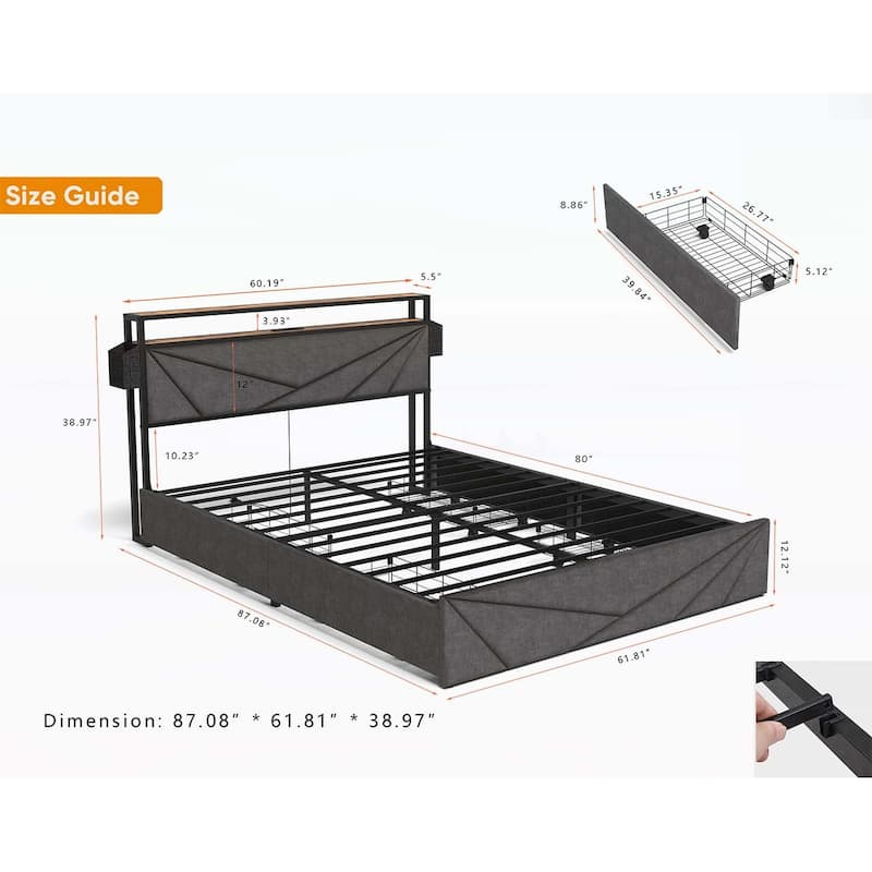 Versatile LED Bed Frame with Storage and Noise-Free Design for Comfortable Sleep