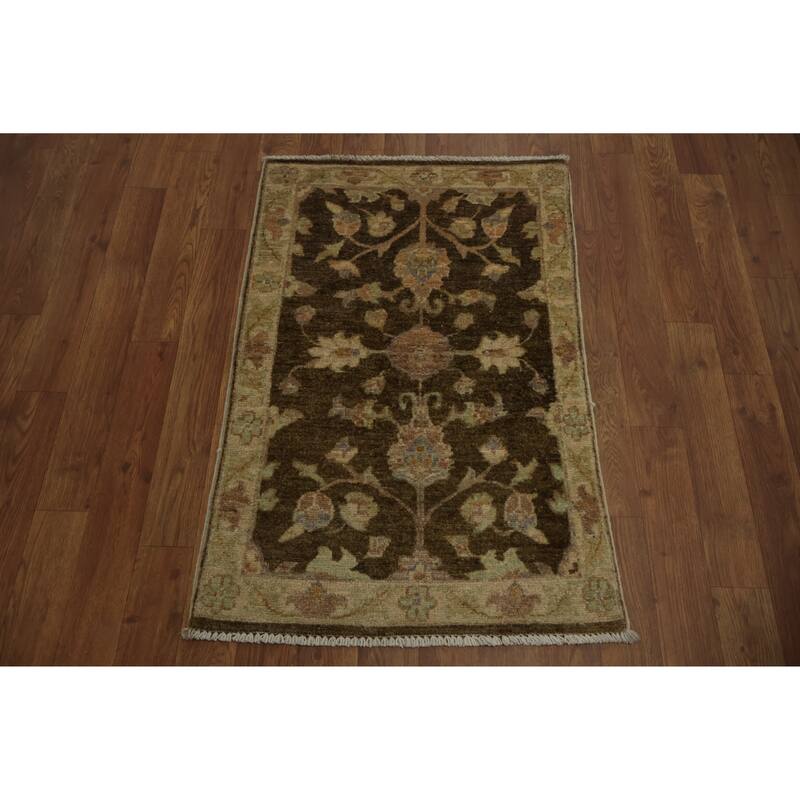 Hand Knotted Oriental 100% Wool Carpet Traditional All-Over Brown Peshawar Area Rug - 3' 0'' X 2' 0''
