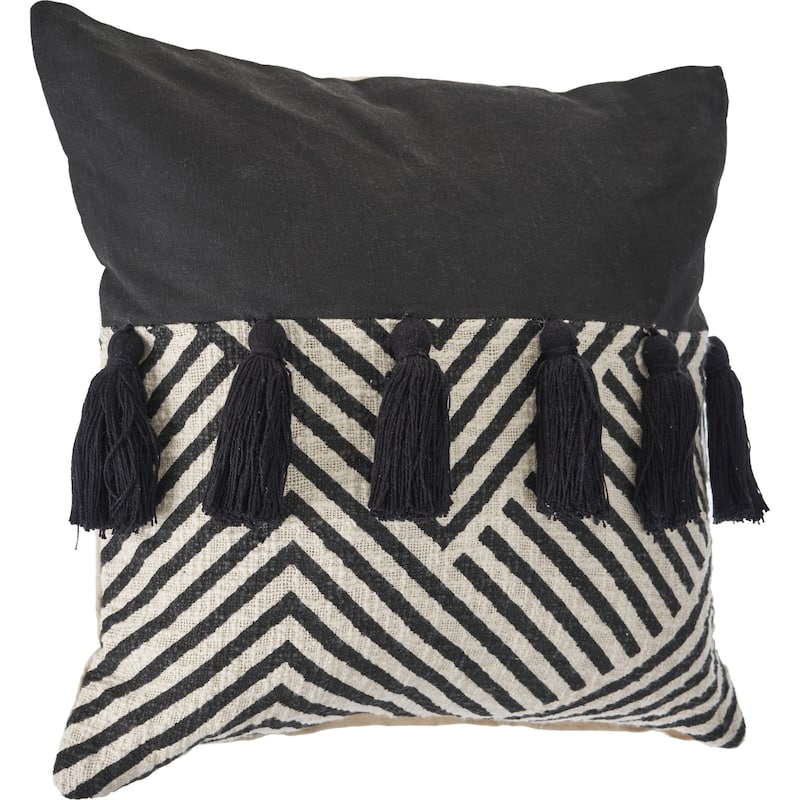 HomeRoots 20" X 20" Black And White 100% Cotton Chevron Zippered Pillow