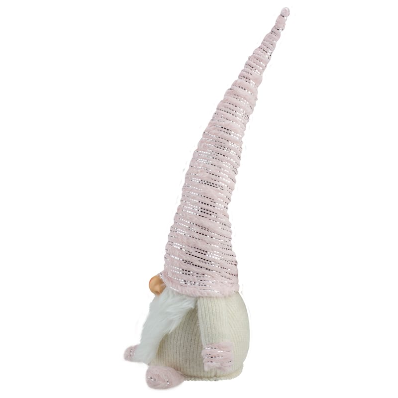 Plump Gnome with Embellished Hat Christmas Figure - 16" - Pink, Silver and Cream