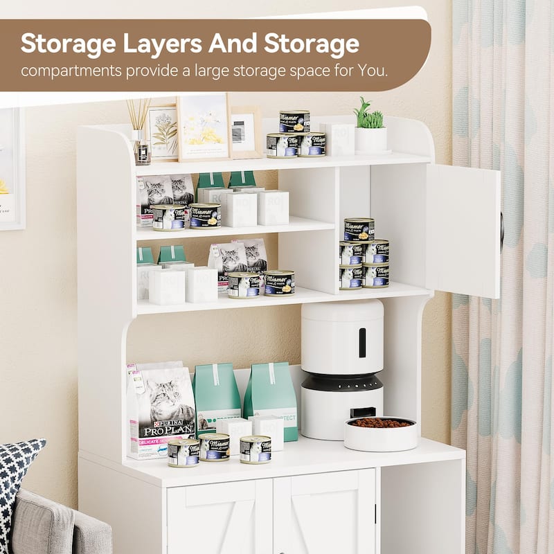 Cat Litter Box Furniture With Shelf Storage And 3 Doors Cabinet