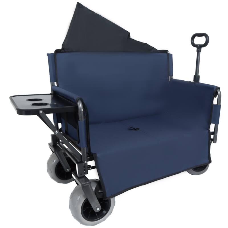 3-in-1 Folding Wagon with Bench Seat & Rear-Mounted Folding Tabletop - 500lbs Capacity, 9"x4" Beach Tires for Camping