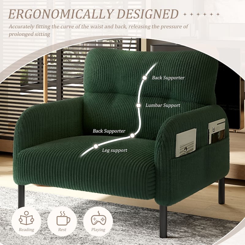 HOMEFUN Corduroy Upholstered Comfortable Single Wood Frame Armchair for Living room and Bedroom