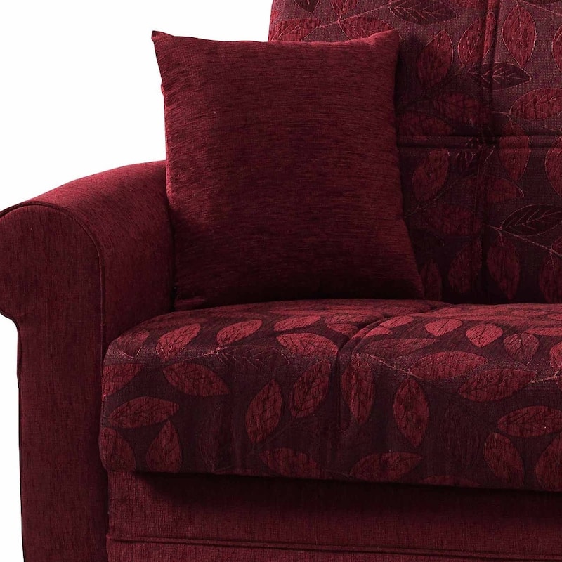HomeRoots 89" Burgundy Chenille Convertible Futon Sleeper Sofa And Toss Pillows With Storage