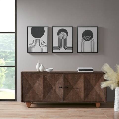 Cosmic Curl Black/ Taupe Framed Canvas 3 Piece Set by Urban Habitat