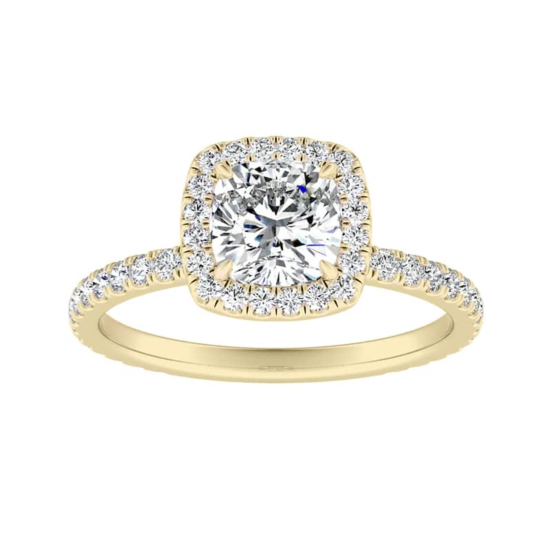 Auriya 1ct Cushion-cut Moissanite and Halo Diamond Engagement Ring 14k Gold 5/8ct TDW - Yellow - 6.5