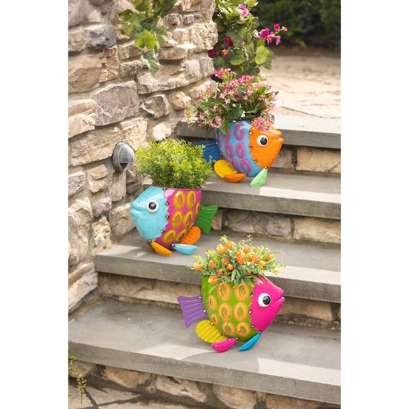 Colorful Metal Fish Planter (3-Pack)