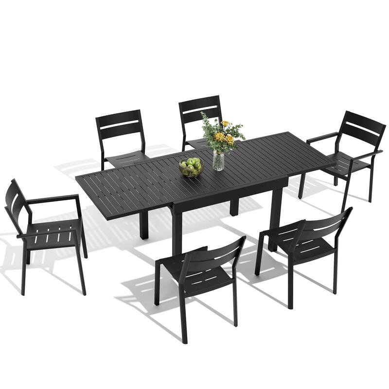 7/11-Piece Set Outdoor Aluminum Expandable Patio Dining Table and Chairs Set