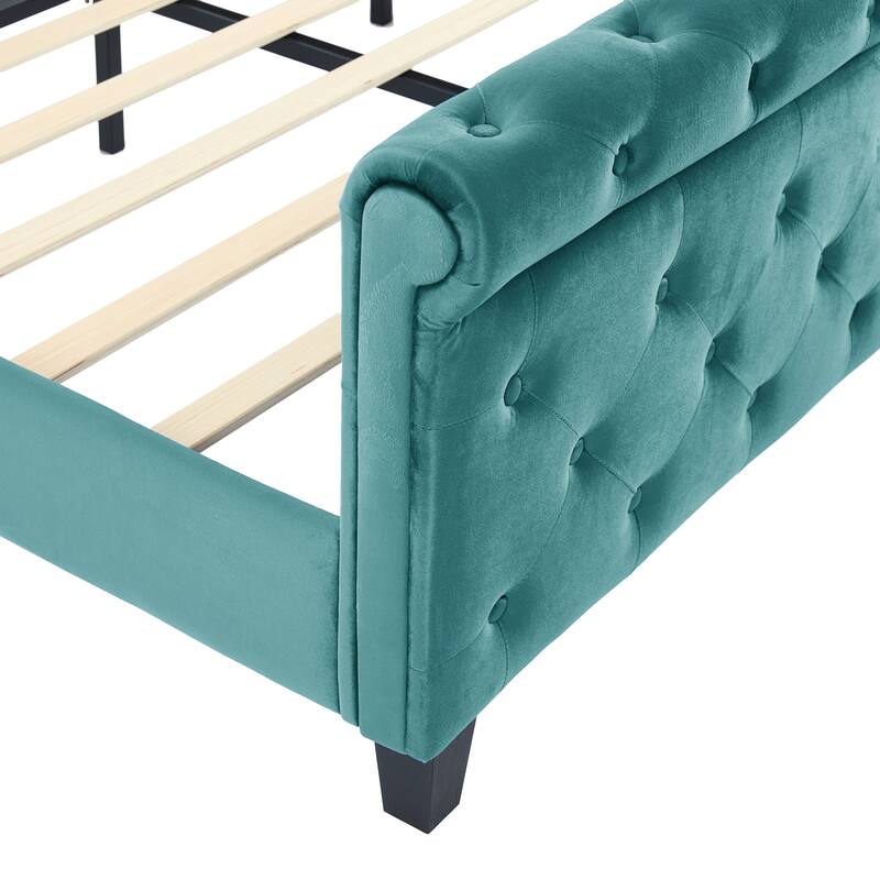 Christopher Knight Home - Amara Traditional Velvet Upholstered Sleigh Bed with Wingback Headboard & Scroll Footboard, King Size