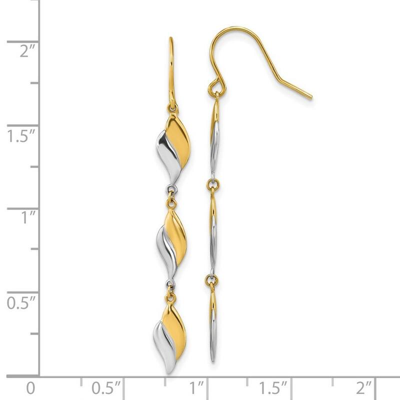 Curata 14k Two tone Gold Polished Wavy Stations Long Drop Dangle Earrings 49x5mm