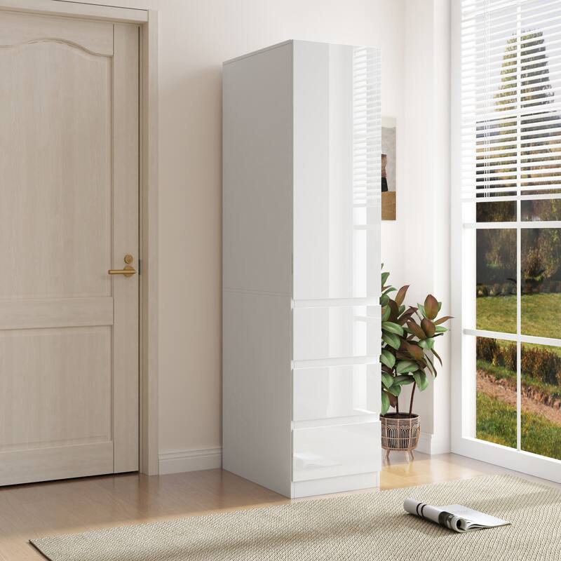 Roomfitters Kitchen Pantry Storage Cabinet with Glass Doors and Pull-Out Shelves, Modern Tall Food Pantry Cabinet, Walnut