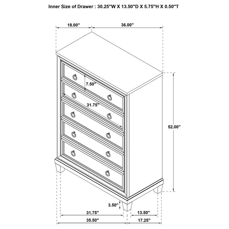 Pembroke 5-drawer Chest of Drawers Washed Oak