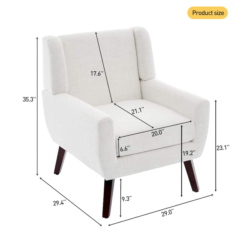 Modern Upholstered Linen Accent Chair Wingback Armchair