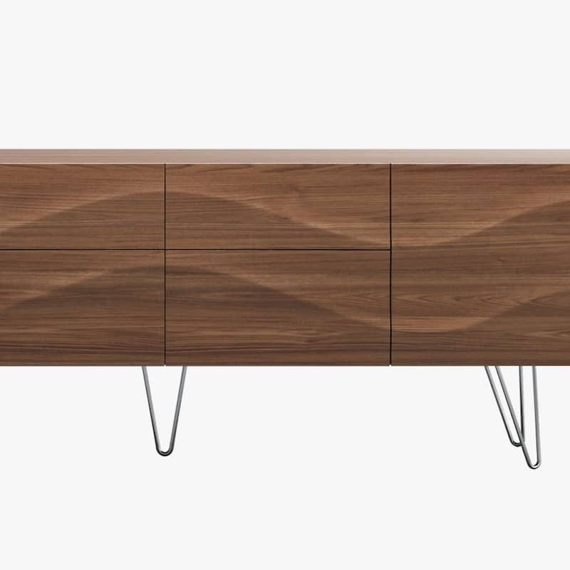 Modern Solid Wood TV Stand, Mid-Century TV Bench with Drawers, Cabinets, Tall-Cast Legs, Ash
