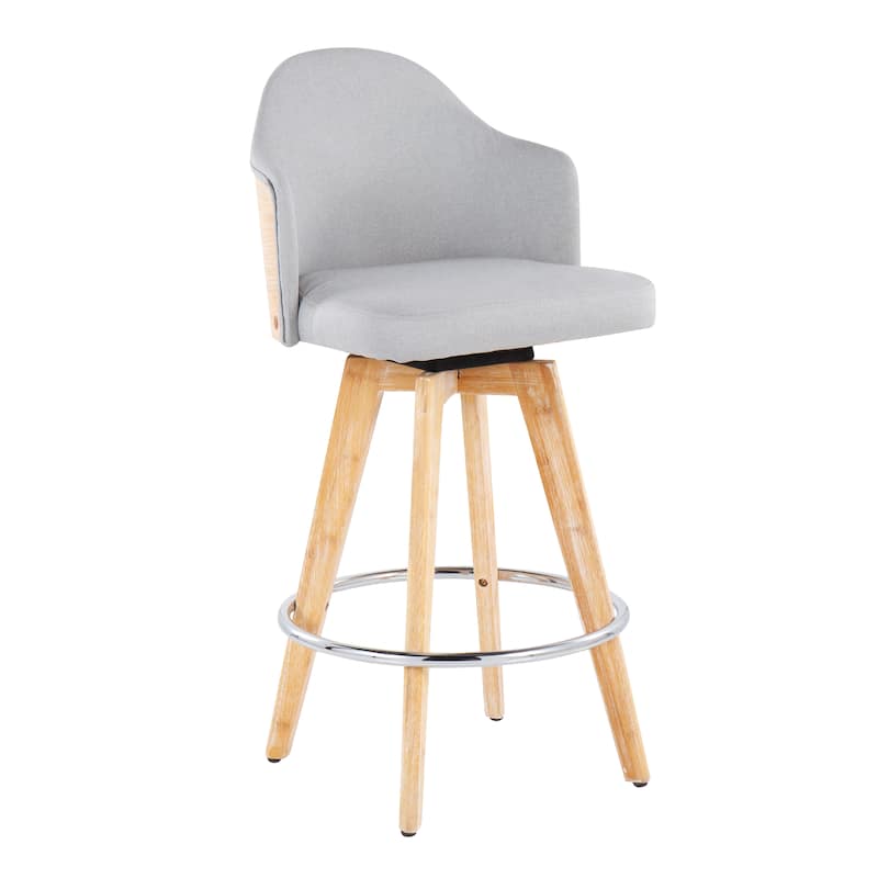 Carson Carrington Valsatra Fixed-Height Counter Stool with Wood Base and Natural Wood Back (Set of 2) - Light Grey Fabric