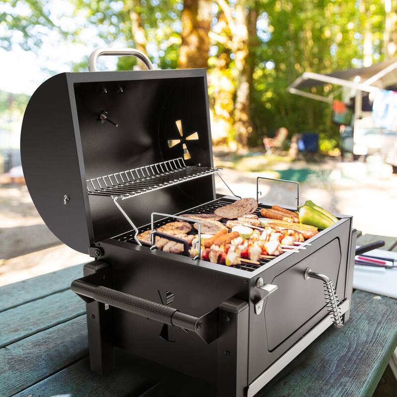 Royal Gourmet Portable Charcoal Grill with Side Handles and Bottle Opener, Tailgate and Campsite, Black