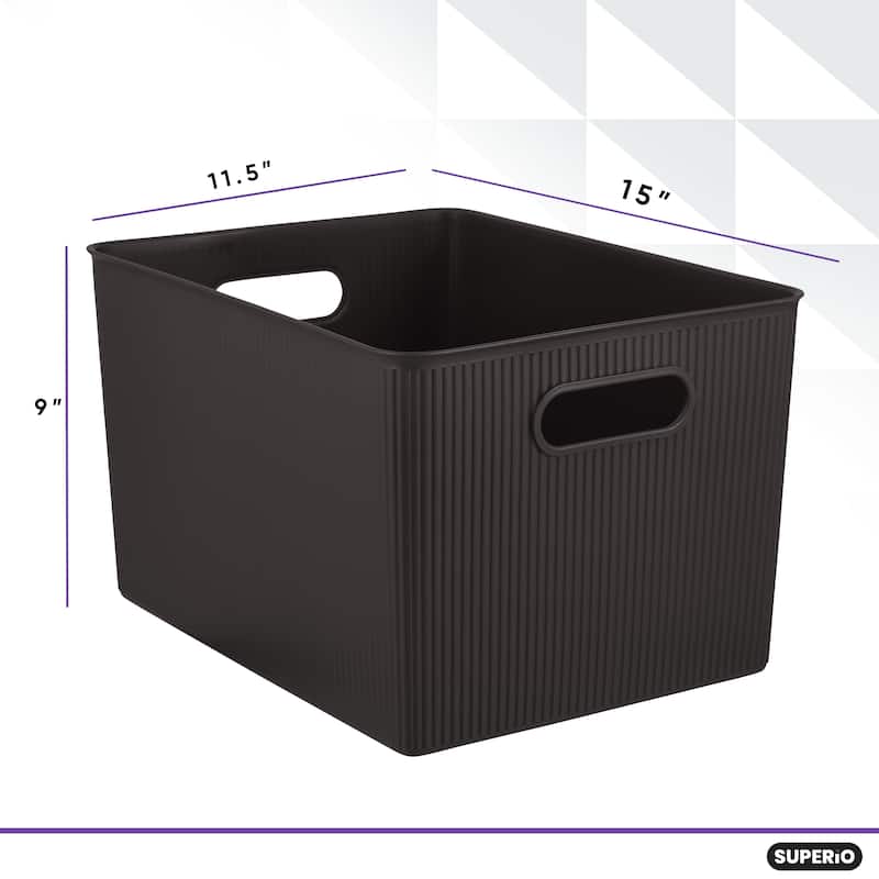 Superio Ribbed Storage Bin with Matching Lid - 15"W x 9"H x 11.5"D