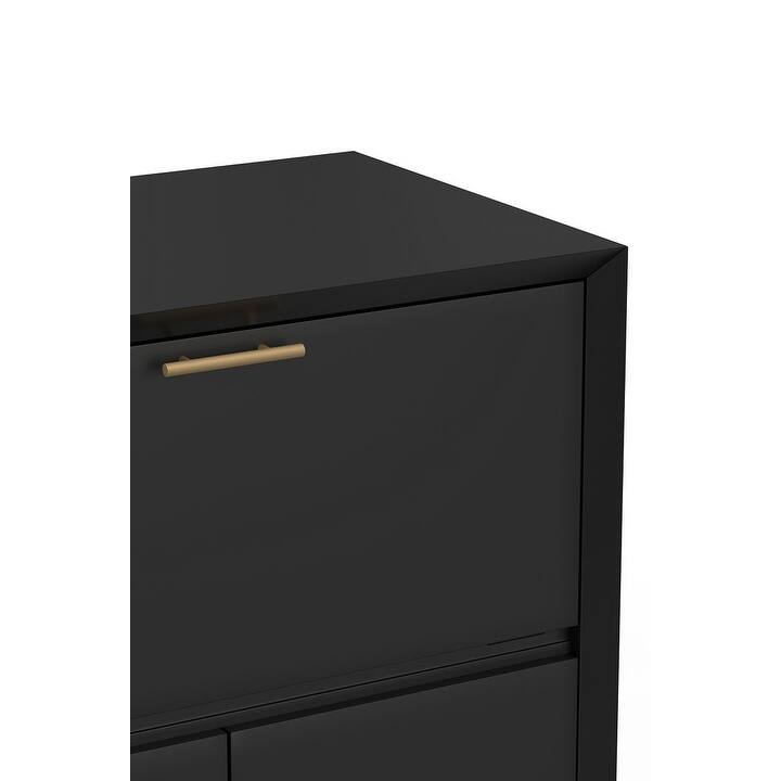 Alpine Furniture Flynn Large Bar Cabinet With Drop Down Tray, Black