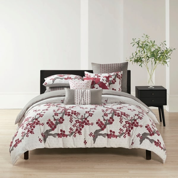 slide 2 of 15, N Natori Cherry Blossom Multi Cotton Duvet Cover Set King