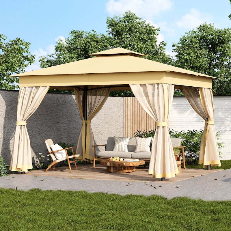 Patio Gazebo Tent with Double Roofs and Mosquito Netting for Backyard