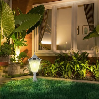 Outsunny 22" Outdoor Solar Lamp Post Light, All Weather Protection Lantern, Vintage Design, Auto Sensor Control
