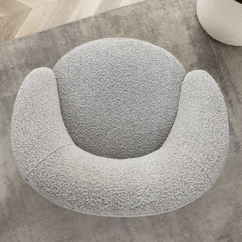 KINWELL 34" W Upholstered Boucle Swivel Barrel Accent Chair