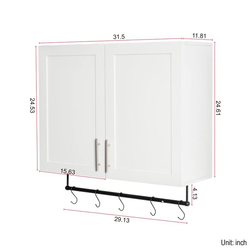 Bathroom Wall Cabinet with Adjustable Shelf, Towel Bar and 5 Hooks