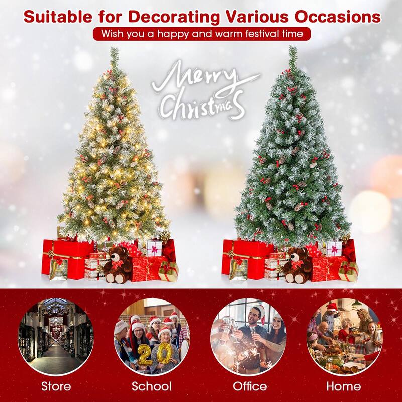 Gymax 5 FT Pre-Lit Christmas Tree Artificial Hinged Christmas Tree w/