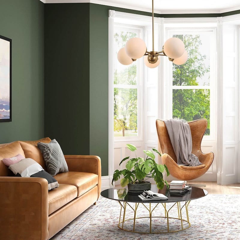 Cionar Mid-century Modern 5-Light Sputnik Dining Room Chandelier Wheel Kitchen Pendant with Orb Frosted Glass - D24" x H 69"